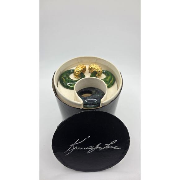 Vintage Kenneth Jay Lane Interchangeable Hoop Earrings Set – Gold Clip-On... - Picture 2 of 8